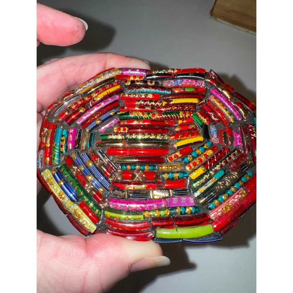 Unique Octagonal Trinket Box‎ Colorful Mosaic Beaded Jewelry Storage Organizer